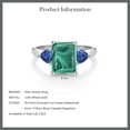 thumbnail image 4 of Gem Stone King 10K White Gold Green Malachite and Blue Created Sapphire 3 Stone Engagement Ring for Women (4.04 Cttw, Emerald Cut 9X7MM, Gemstone Birthstone, Size 7), 4 of 4