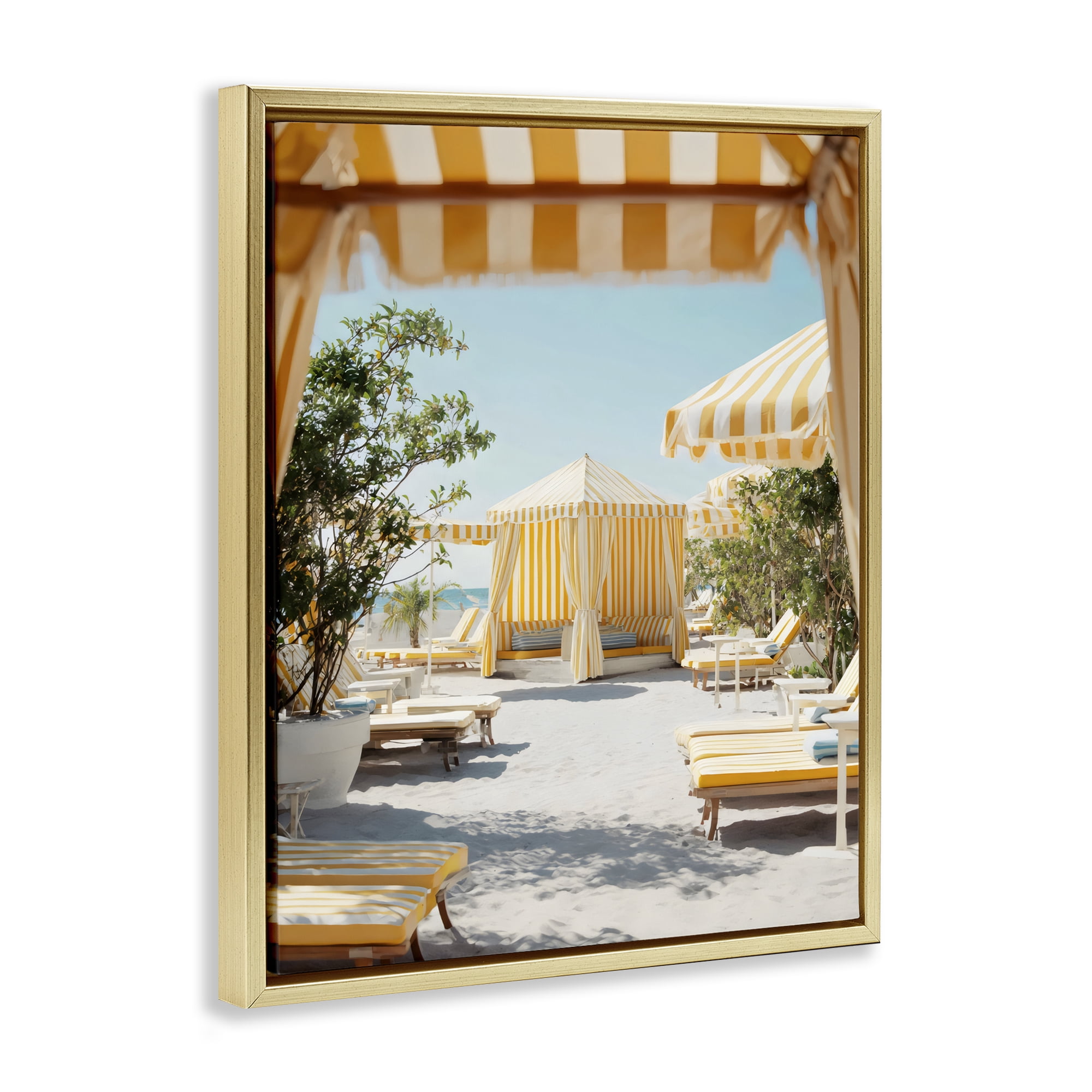 Stupell Industries Yellow Striped Beach Cabanas Gold Framed Floater Canvas Wall Art, design by Franklyn Gregory
