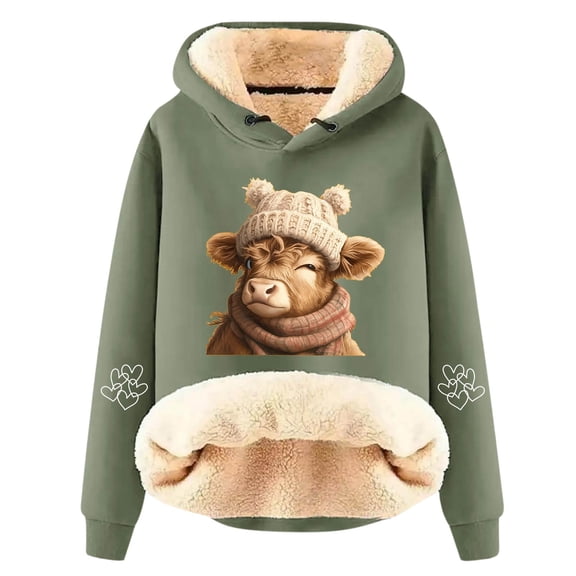 Womens Oversized Hoodies Long Sleeve Highland Cattle Print Hooded Sweatshirts Fall Fashion Pullover Sweaters Winter Y2k Clothes