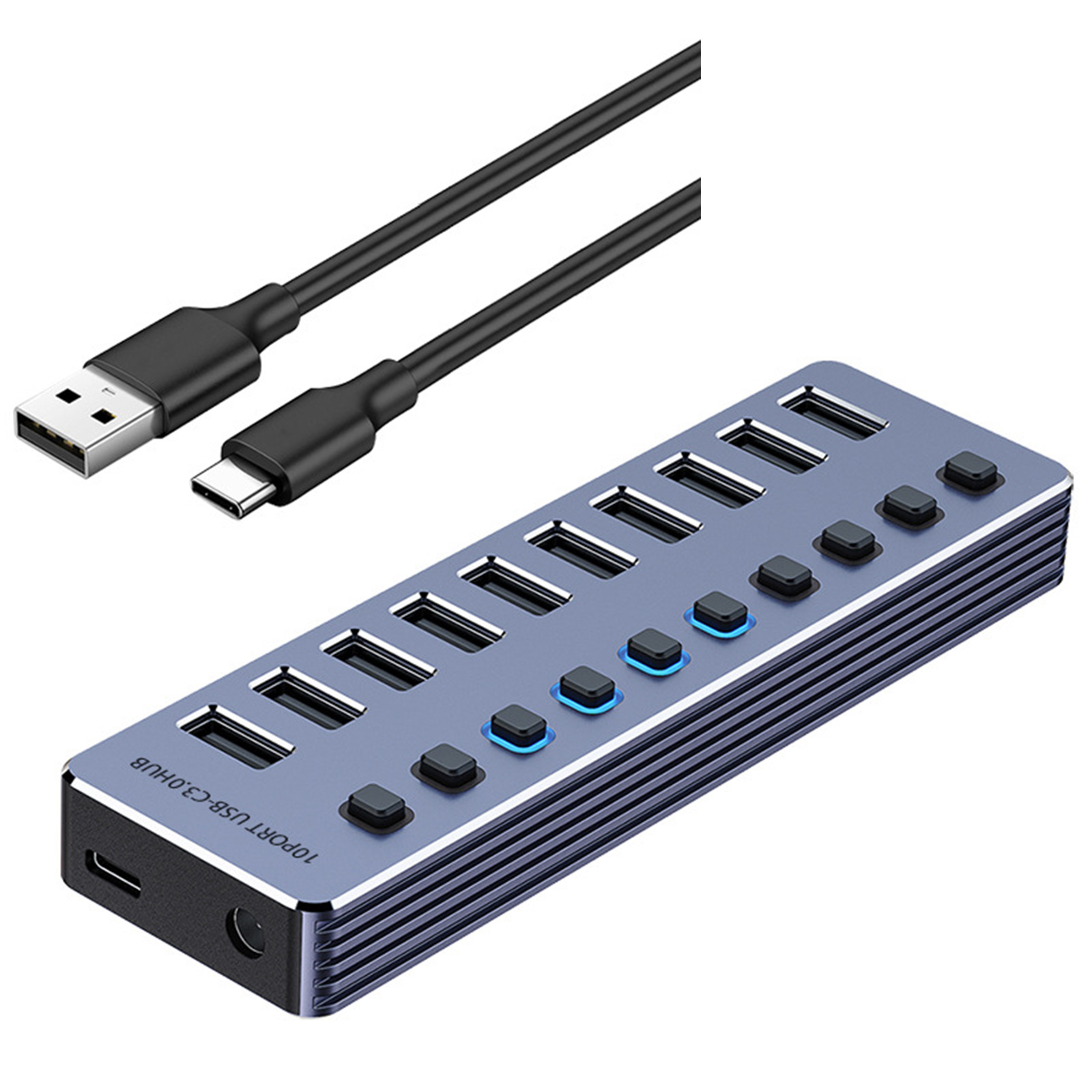 Aluminum USB3.0 Docking Station 4/7/10 Port Charging Adapter for Efficient Data Transfer and Power Management