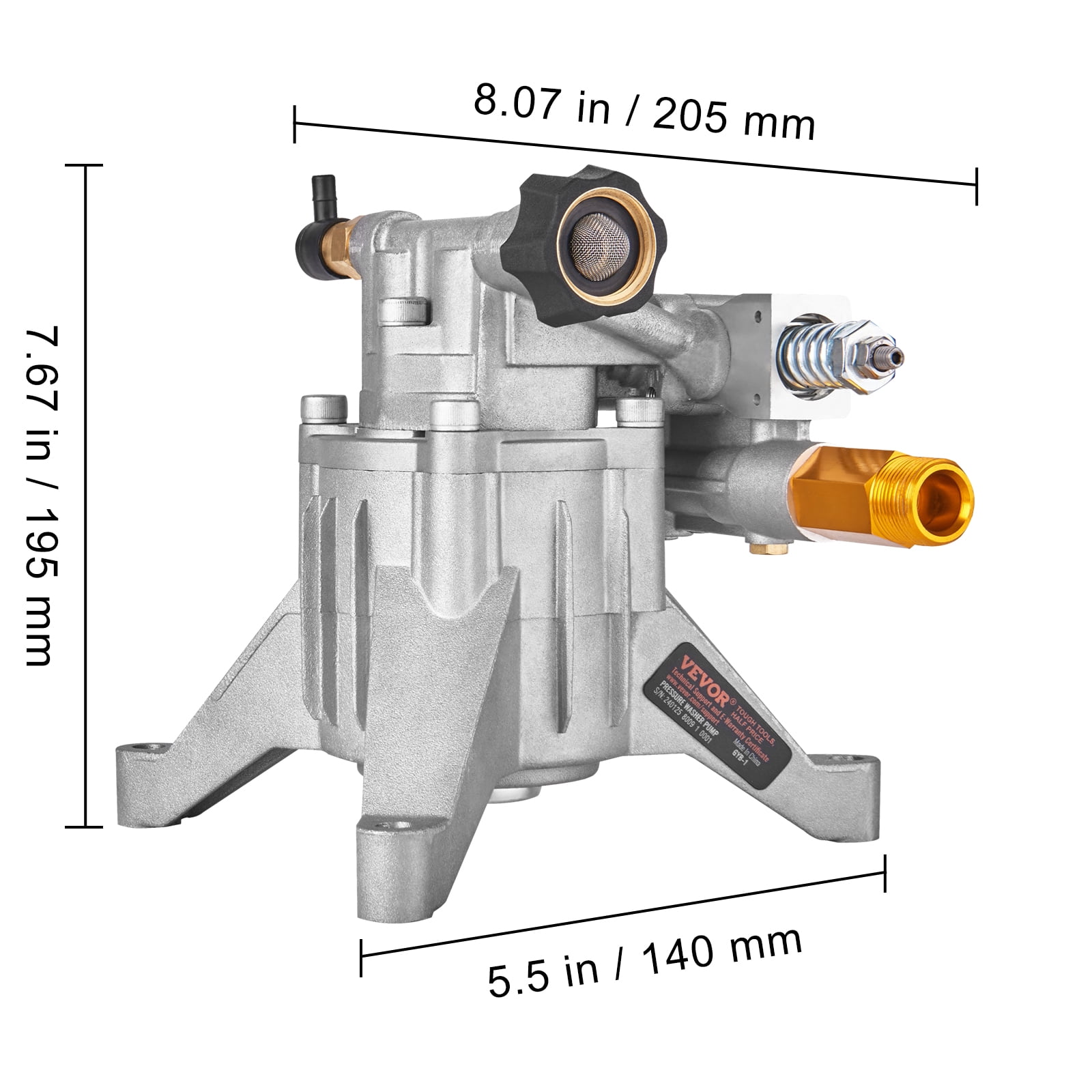 KFFKFF Power Washer Pump, Vertical Shaft of 7/8", 3400 PSI, 2.5 GPM, Substitute Washer Pumps Kit, Component Washer Pump, Suitable for Honda, Simpson, RYOBI, Briggs & Stratton, Subaru, Craftsman