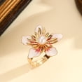 thumbnail image 3 of Pearl Flower Open Statement Ring for Women Gold Tone Handmade Adjustable Expandable Wrap Finger Band Engagement Promise Ring Comfort Fit Wedding Band Dainty Holiday Jewelry, 3 of 6