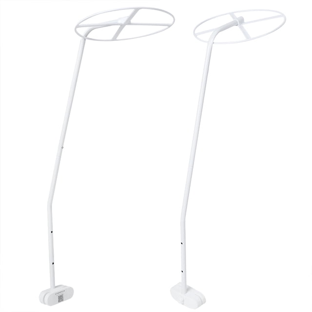 soporte de mosquitera ajustable soporte de dosel para cuna de bebé con abrazadera soporte de dosel abrazadera soporte de mosquitera accesorios de mosquitera anggrek otros Soporte blanco de ABS, vista frontal de dos varillas con aro circular superior y varilla curvada para sujetar mosquitero; base con abrazadera y tablero de clips, altura aprox. 1,1 m (3.6 pies), incluye 2 varillas, 2 tableros de clips y 1 tornillo; mosquitero no incluido. A menudo usado para añadir cobertura decorativa a cunas.