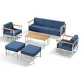 thumbnail image 4 of Opohoro 6-Pieces Outdoor Conversation Set with Patio Sofa, Swivel Rocking Chairs and Ottomans, Blue, 4 of 14