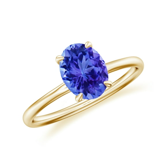 1.5 CT Oval Shaped Tanzanite Solitaire Ring for Women in Sterling Silver / Yellow Gold Plated| 8x6mm December Birthstone, Birthday, Engagement, Wedding Jewelry Gift Ring Size 5