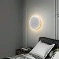 thumbnail image 2 of Modern Minimalist Wall Light Round Disc Wall Sconce Metal Circular Stairwell Lighting Dimmable LED Sconce for Living Room Bedroom (White), 2 of 6