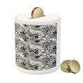 thumbnail image 3 of Garden Art Piggy Bank, Botanical Pattern with Hand Drawn Flowers Frangipani Mimosa and Lotus, Ceramic Coin Bank Money Box for Cash Saving, 3.6" X 3.2", Black White Pale Grey, by Ambesonne, 3 of 4