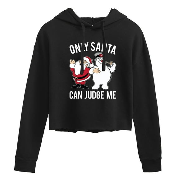 Frosty The Snowman - Christmas - Only Santa Can Judge Me - Juniors Cropped Pullover Hoodie