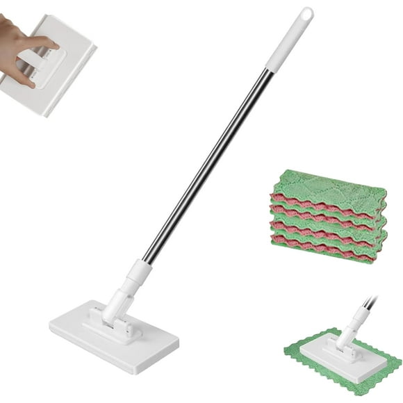 Clever Snap-Grip Mini Mop, No Wash Lazy Mops Wet and Dry, Flat with Disposable Pads, 39" Long Handle Wet and Dry Mopping Sweeper Stick, Dust with Handle, for Wall, Window (1PCS(4Cleaning Cloths))