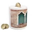 thumbnail image 2 of Venice Piggy Bank, Traditional Gothic Style Windows with Flower Pots on Brick Wall, Ceramic Coin Bank Money Box for Cash Saving, 3.6" X 3.2", Pale Brown White Blue, by Ambesonne, 2 of 4