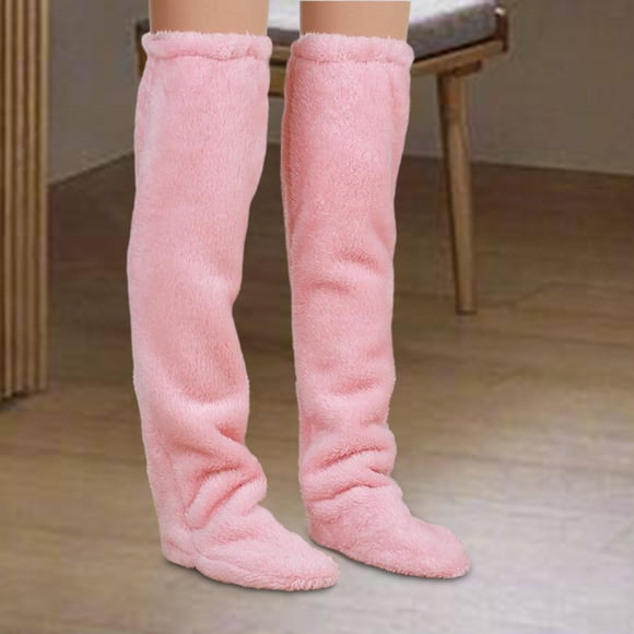 Calcetines hasta la , calcetines para dormir de invierno, medias cálidas de lana para mujer, pantuflas de felpa para sala de estar, Rosa S