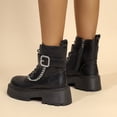 thumbnail image 5 of FRSASU Women's Buckle Chain Decor Platform Chunky Heel Boots Side Zipper Lace Up Non Slip Ankle Boots Black, 5 of 9
