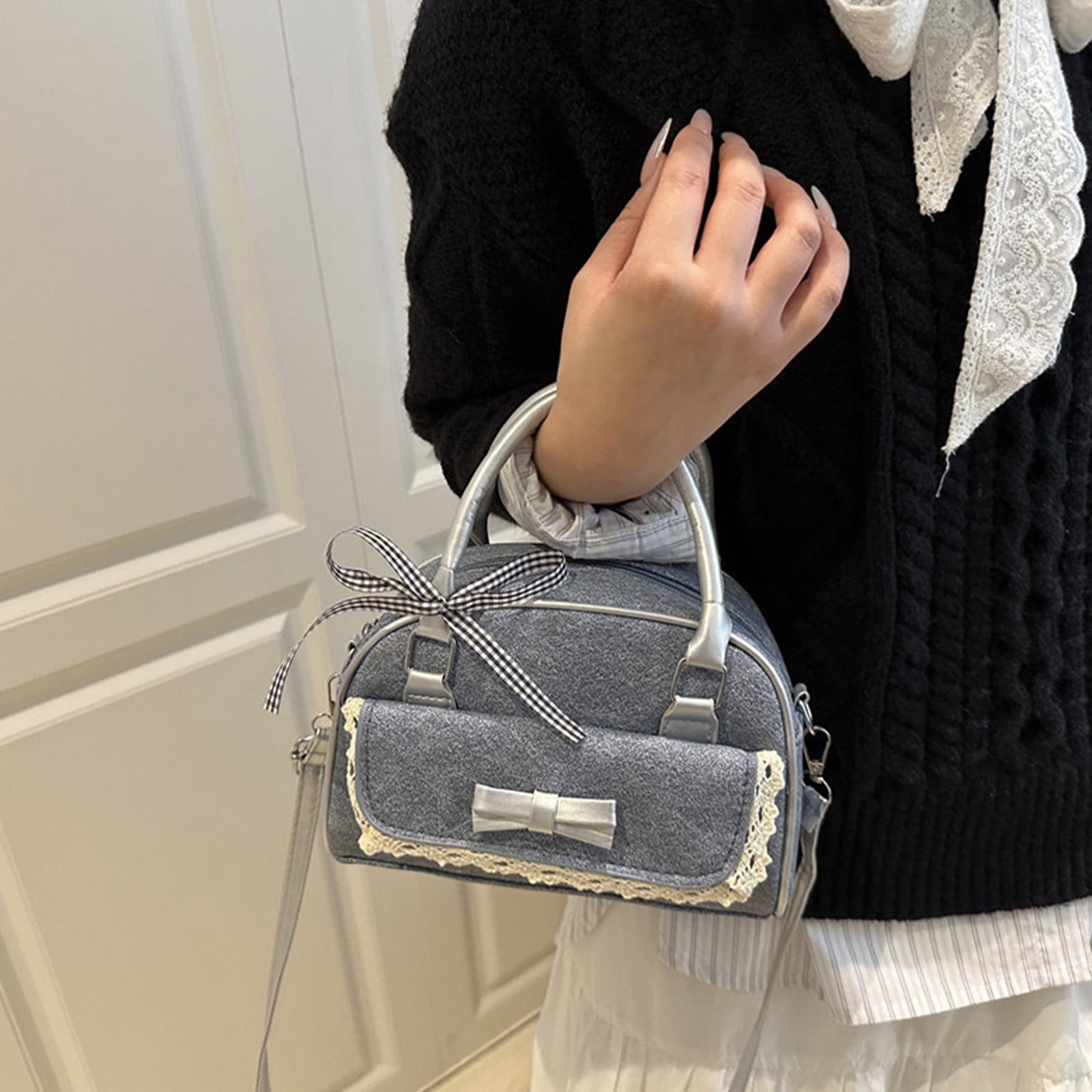 NWOKYZGH Denim Purse with Bow Crossbody Shoulder Bag Bling Small Jean Purses for Women Aesthetic Handbags