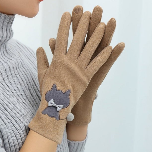 Guantes de mujer de invierno de terciopelo cálidos y bonitos para estudiantes, para conducir, para pantallas táctiles, para esquiar y montar a caballo