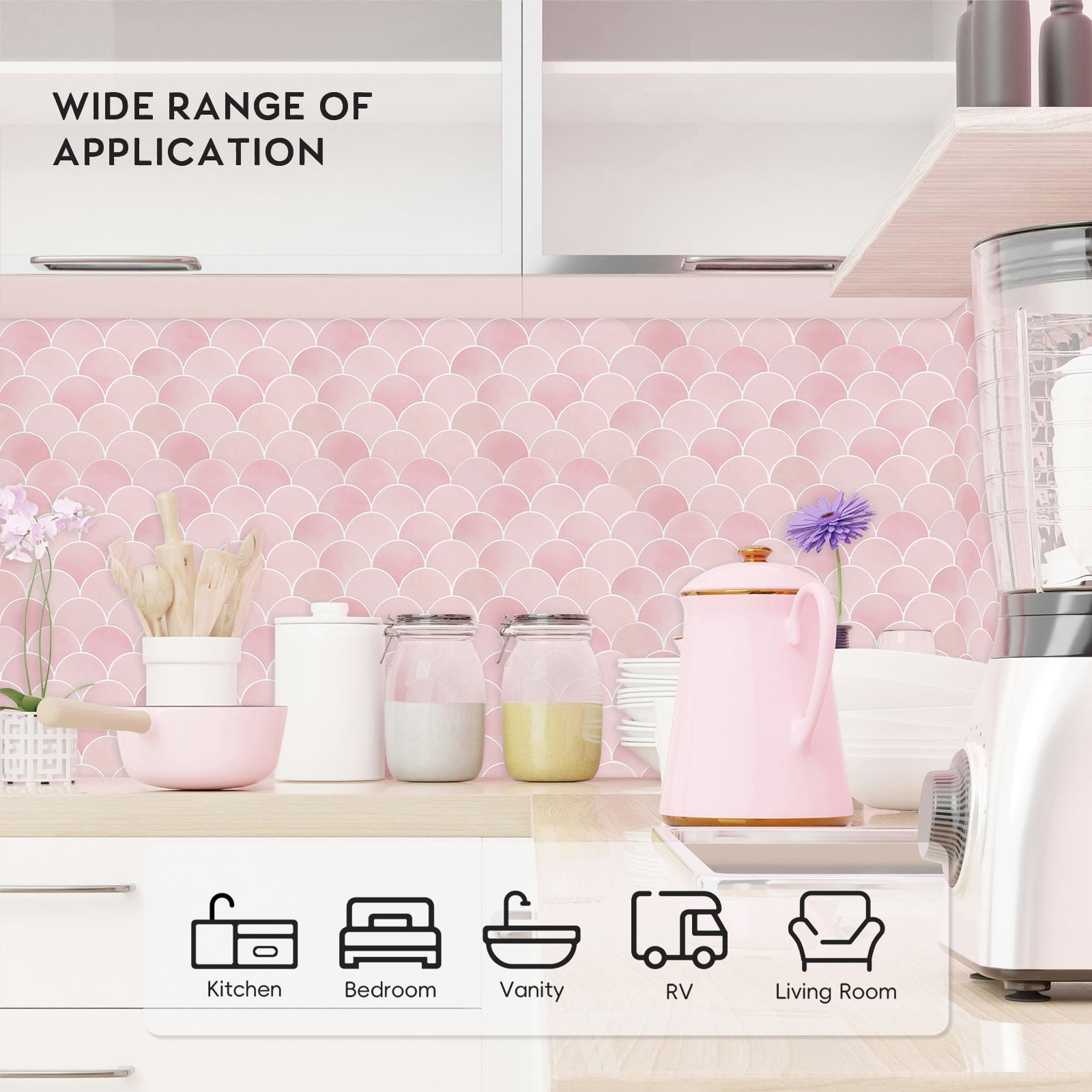 Pink Peel and Stick Backsplash Fish Scale Tile, Removable Renter Friendly Backsplash 3D Adhesive Stick on Wall Tiles for Kitchen Bathroom (10 Sheets)