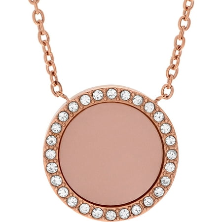 Michael Kors Women's Crystal Accent Rose Gold-Tone Stainless Steel Circle Medallion Pendant Fashion Necklace, 18