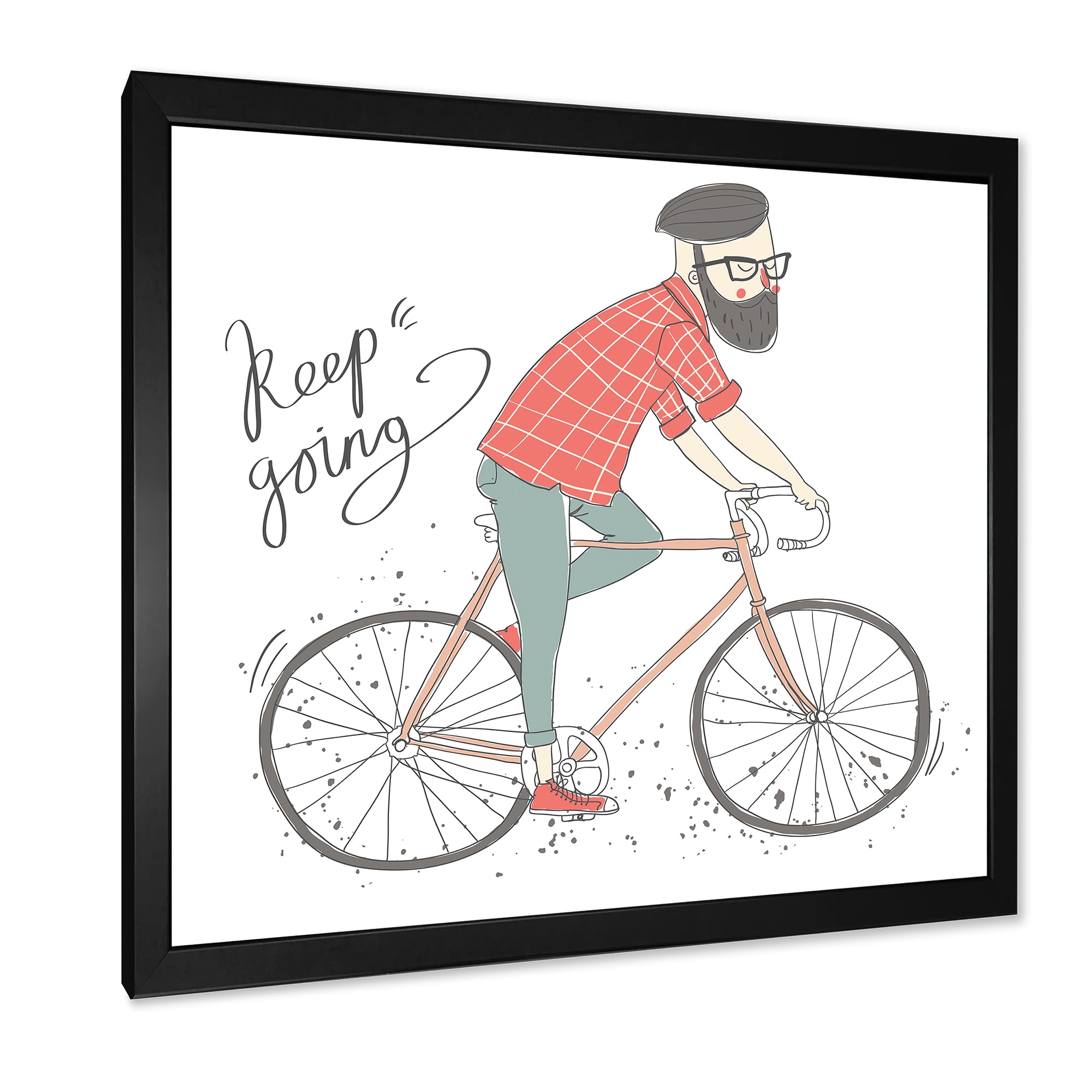 Designart 'Hipster Man Riding A Bicycle' Children's Art Framed Art Print