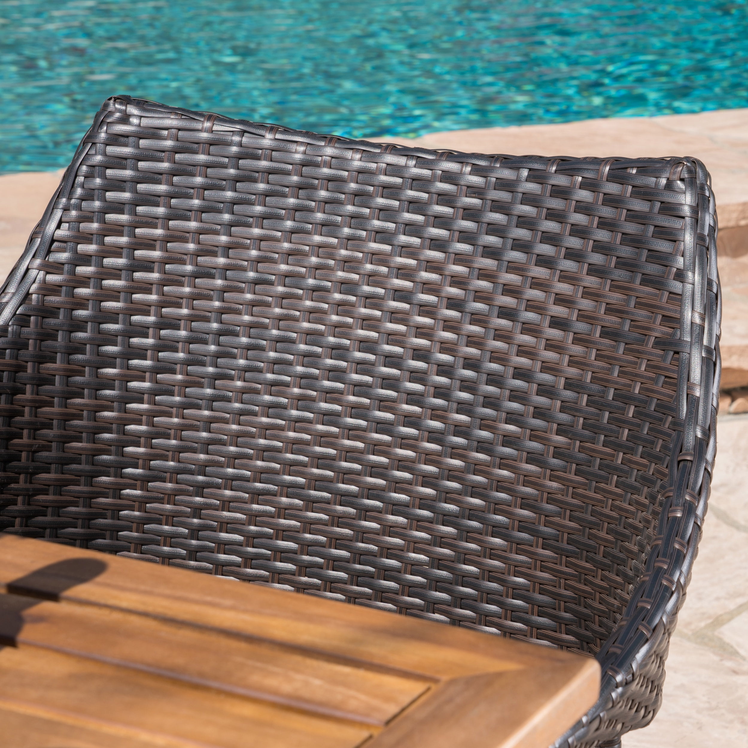 Outdoor 5 Piece Acacia Wood/ Wicker Dining Set, Teak,Multibrown