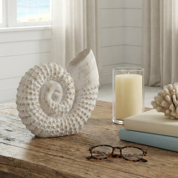 Decorative Woven Seashell Sculpture Statue - Home Decor Ornament for Bathroom, Office, Room, and Living Room Decor - Perfect Decorations for Shelf and Coffee Table Decor Accent - 7", White