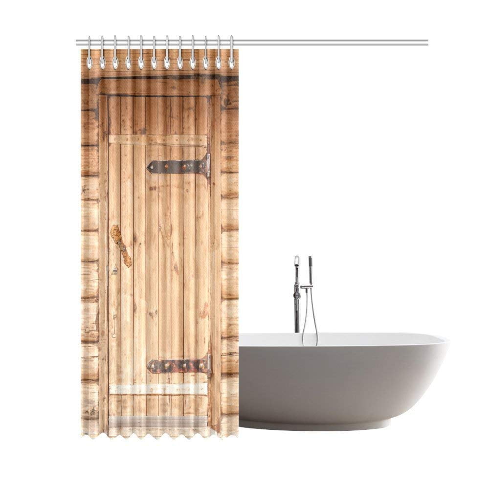 GCKG Rustic Style Barn Wood Door Shower Curtain Decor, Wooden Brown