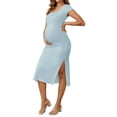 thumbnail image 4 of INSPIRE CHIC Womens Split Maternity Dresses Bodycon Ruched Ribbed Knit Photoshoot Pregnancy Dress X-Large Light Blue, 4 of 6