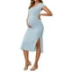 thumbnail image 4 of Vestidos de maternidad ajustados y fruncidos para mujeres Inspire Chic, vestido de embarazo de punto acanalado para sesión de fotos, pequeño, azul claro, 4 of 6