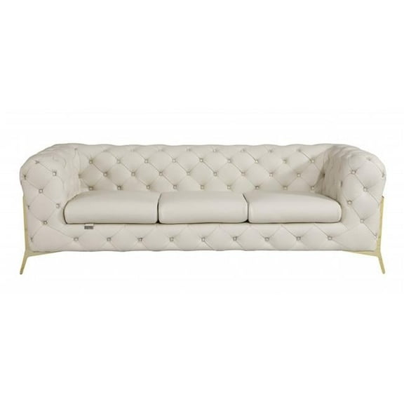 93 in. Genuine Button Tufted Leather Standard Sofa, Beige
