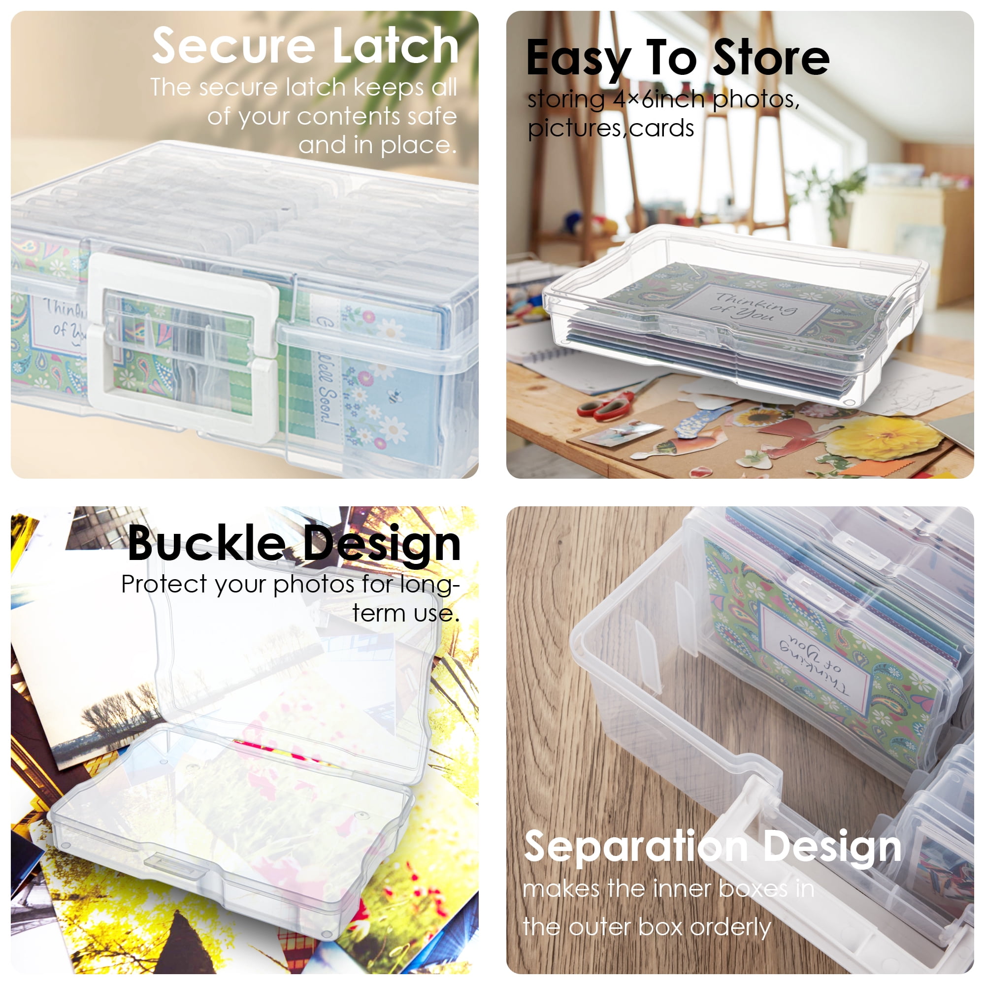 Clear Photo Organizers and Photo Storage Box with Handle, 16pcs 4x6in samll boxes inside