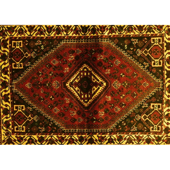 Ahgly Company Machine Washable Indoor Rectangle Persian Yellow Traditional Area Rugs, 7' x 10'