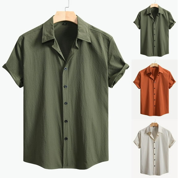 WRKEKC Mens Short Sleeve Button Down Shirts Solid Color Casual Shirt Collared Beach Shirt for Vacation Summer Outings