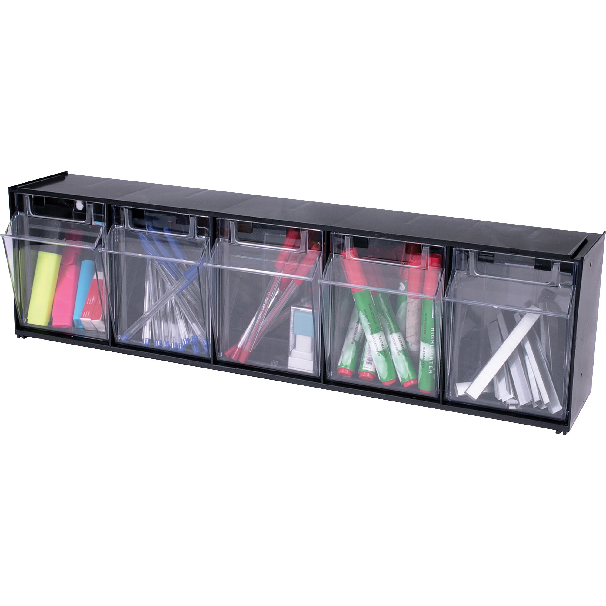 Deflecto Tilt Bin Interlocking MultiBin Storage Organizer, Black, 1