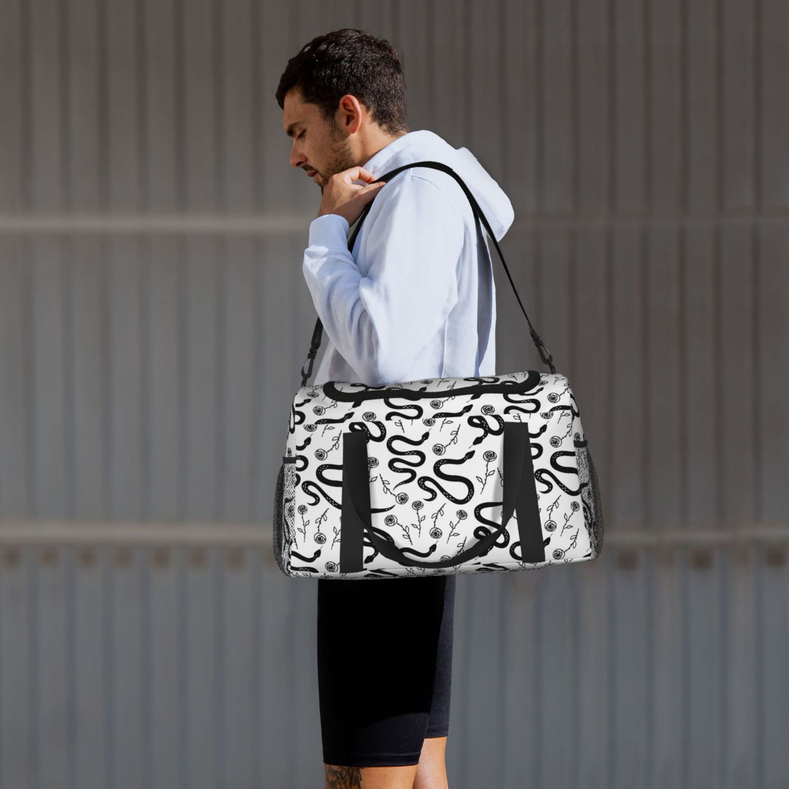 Fuzoiu Hand Drawn Snake Print Travel Duffle Bag,Carry On Tote Bags,Duffel Bag,Sport Gym Bag, Hospital Bag for Labor and Delivery, Overnight Bag,Luggage Bag