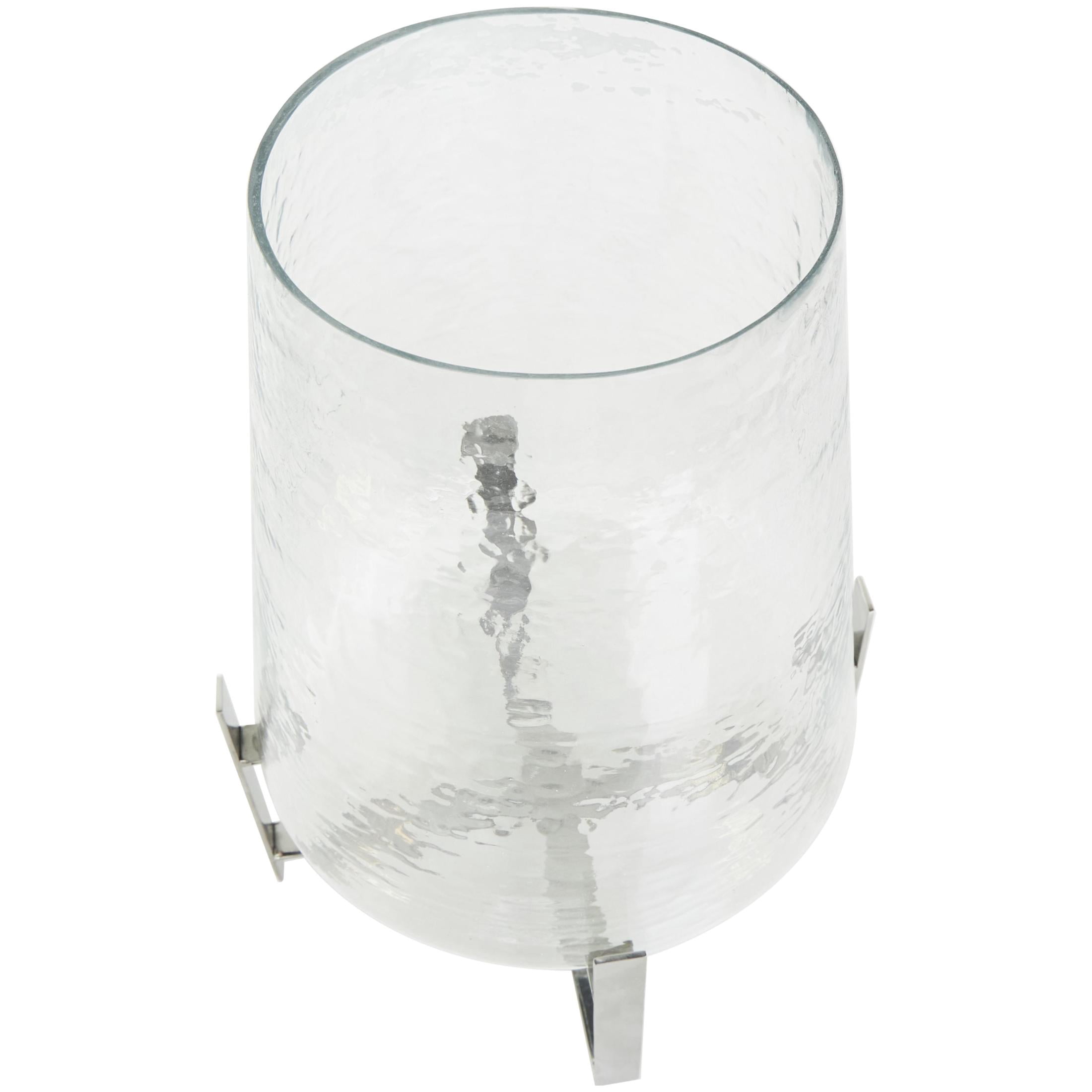 DecMode Stainless Steel Metal Hurricane Lamp with Stainless Steel X Shaped Base