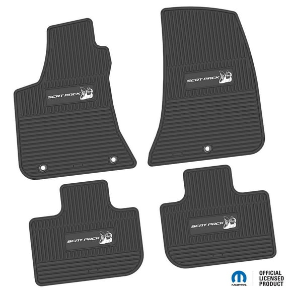 Charger Floor Mats 11-24 Dodge Charger RWD 4 Piece Custom Vintage Scene w/ Scat Pack Insert - Black w/ White Insert FlexTread
