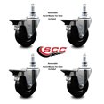 thumbnail image 2 of 4 Inch Hard Rubber ½ Inch Threaded Stem Caster Set with Brake, 2 of 2