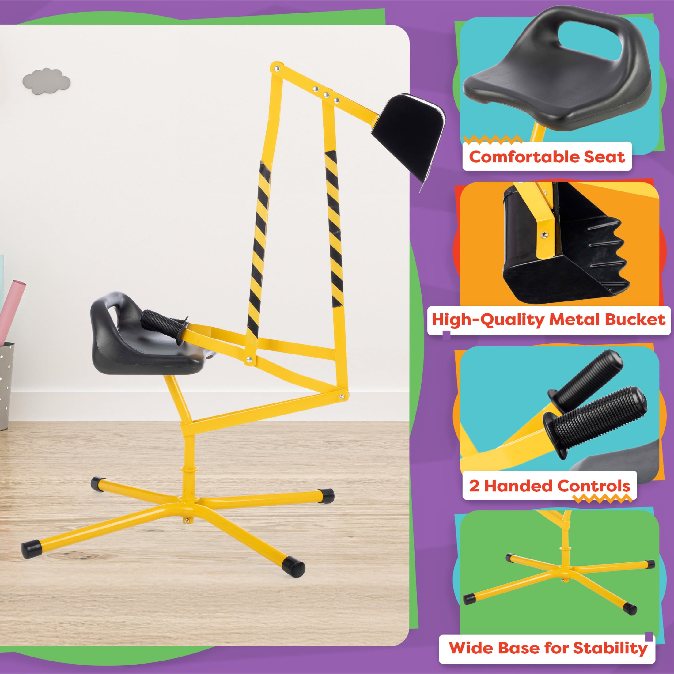 Hey! Play! Ride on Excavator Toy with 360 Degree Rotating Seat (Yellow)
