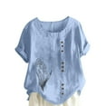 thumbnail image 2 of Fengqque Womens Oversized Summer Printing T Shirts Plus Size Tops Short Sleeve Round Neck Button Loose Women's Top Light Blue-A M(M), 2 of 5