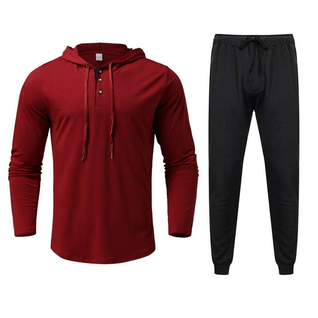 Men‘s Pure Color Lightweight Sweat Absorption Sports Long Sleeve Pullover Sweatshirt Set