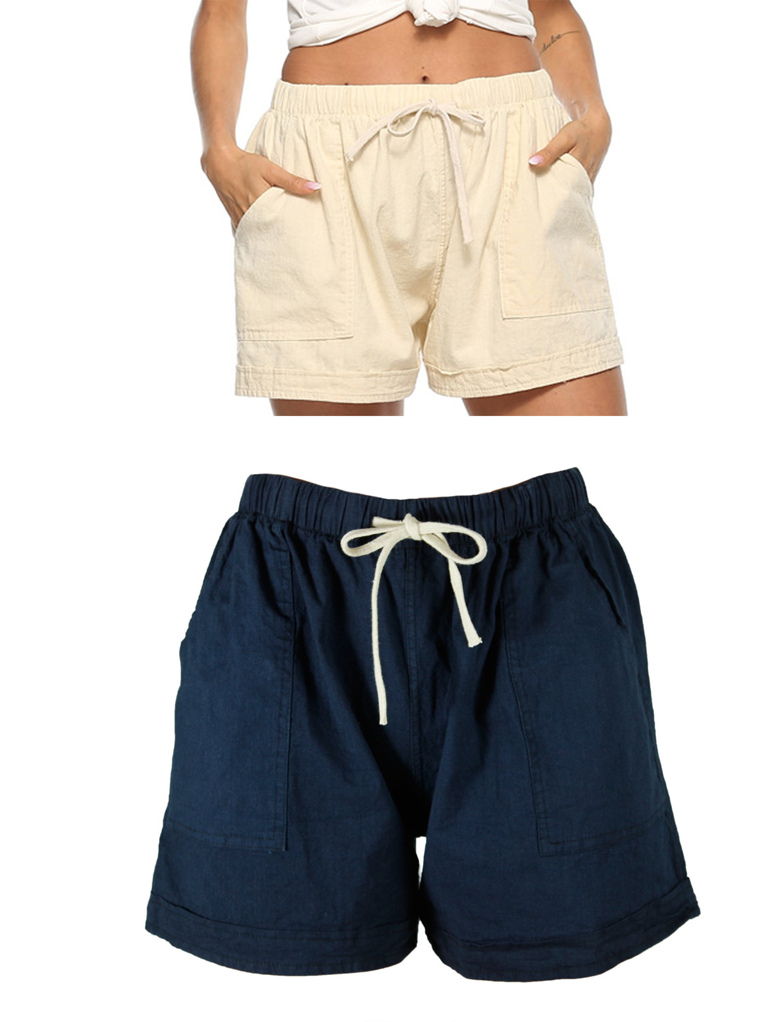 Womens Shorts Plus Size Summer Cotton Linen Elastic Waist Drawstring Wide Leg Casual Beach Hot Shorts Sport Short Pants