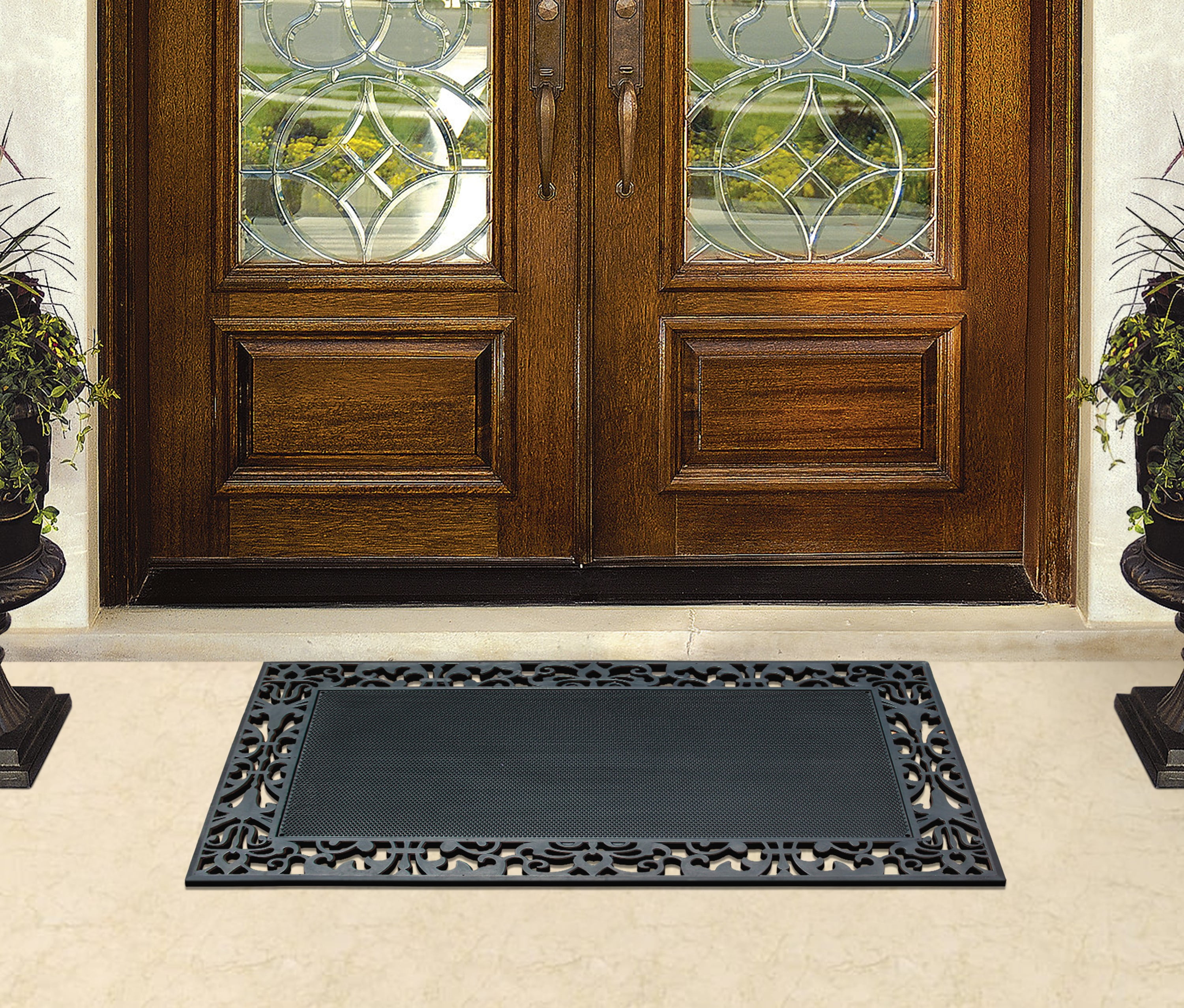A1HC 100% Rubber Front Door Mat 30”x 48”, Non-Slip Welcome Doormat, Rubber Thin Profile Heavy Duty Doormat with Scrapping Pins, Indoor Outdoor, for Front Door, High Traffic Areas