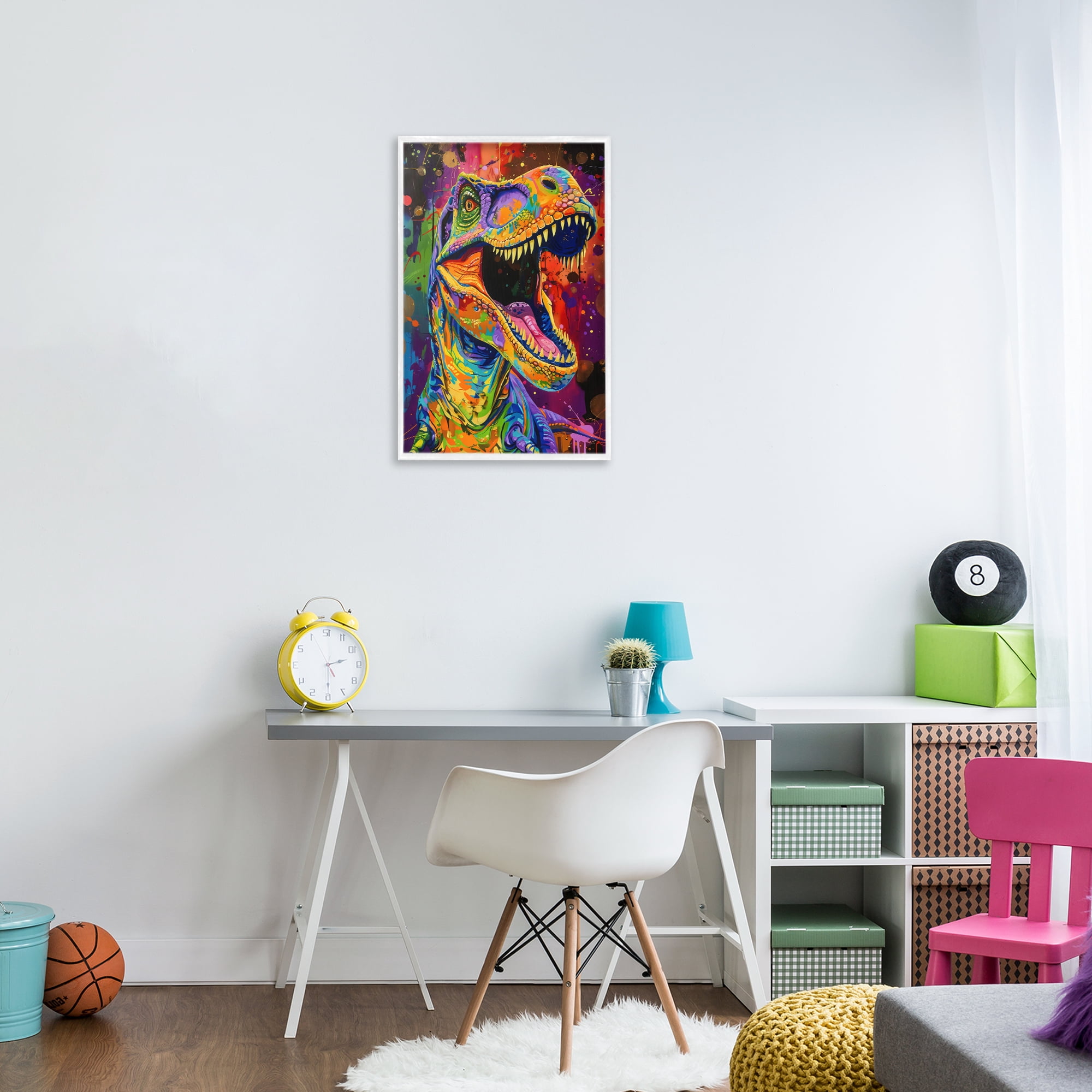 Stupell Industries Paint Splatter Urban T-Rex White Framed Giclee Art, design by Creative Studio