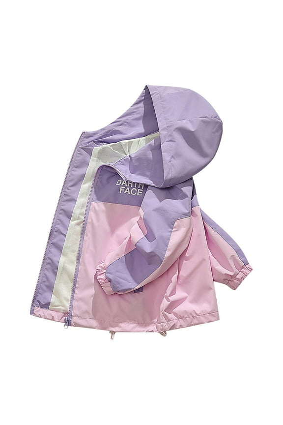 Boys and Girls Softshell for Hiking and Travel Waterproof Active Outdoor Rain Jacket Rain Coat for Kids Plus Size Summer Fall Raincoat Windbreaker with Hood Lightweight Zip up Purple 4 Years