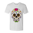 thumbnail image 2 of Wild Bobby, Day Of The Dead Sugar Skull Pop Culture Men Premium Tri Blend Tee, Heather White, Large, 2 of 5