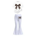 thumbnail image 4 of XUELUO Big Girls Outfit Sets 2-Piece Short Sleeve Leopard Bow Pattern Tops + Flared Pants Summer Spring Fashion Cute Clothes, 4 of 5