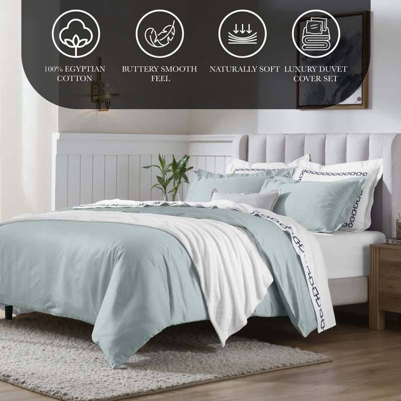 Superior 650 Thread Count Egyptian Cotton Duvet Cover Set, Teal, Full/ Queen