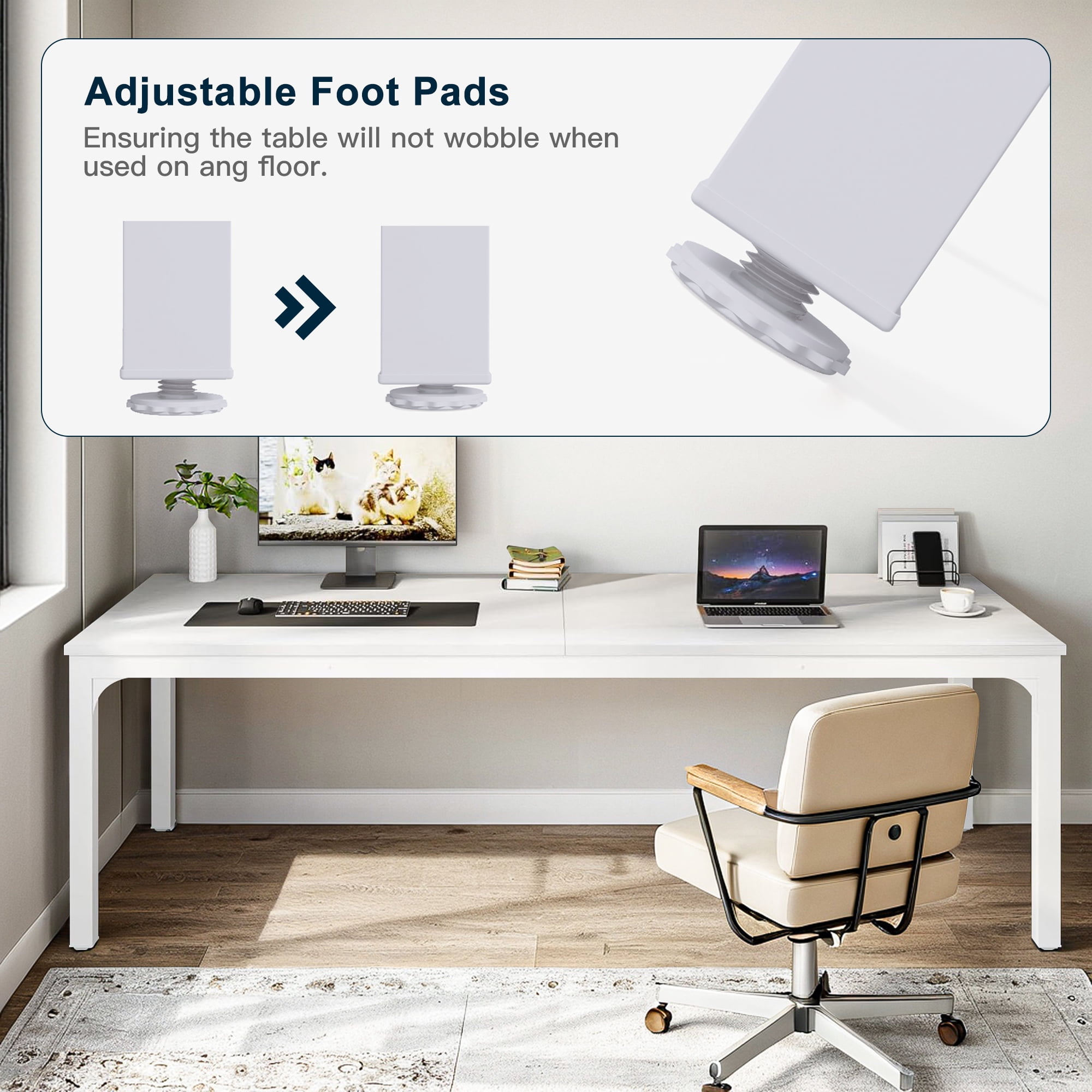 Demi Bonn 78" Farmhouse Dining Table, Wood Rustic Kitchen Table for 8 People, Large Rectangular Dinner Table for Dining Room, Home Office, Living Room Furniture, White