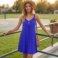 thumbnail image 3 of EANJE Women Summer Sleeveless Casual Sundress Loose Fit V Neck Button Front Short Dresses Spaghetti Strap Beach Mini Dress With Pockets Royal Blue 4XL, 3 of 5