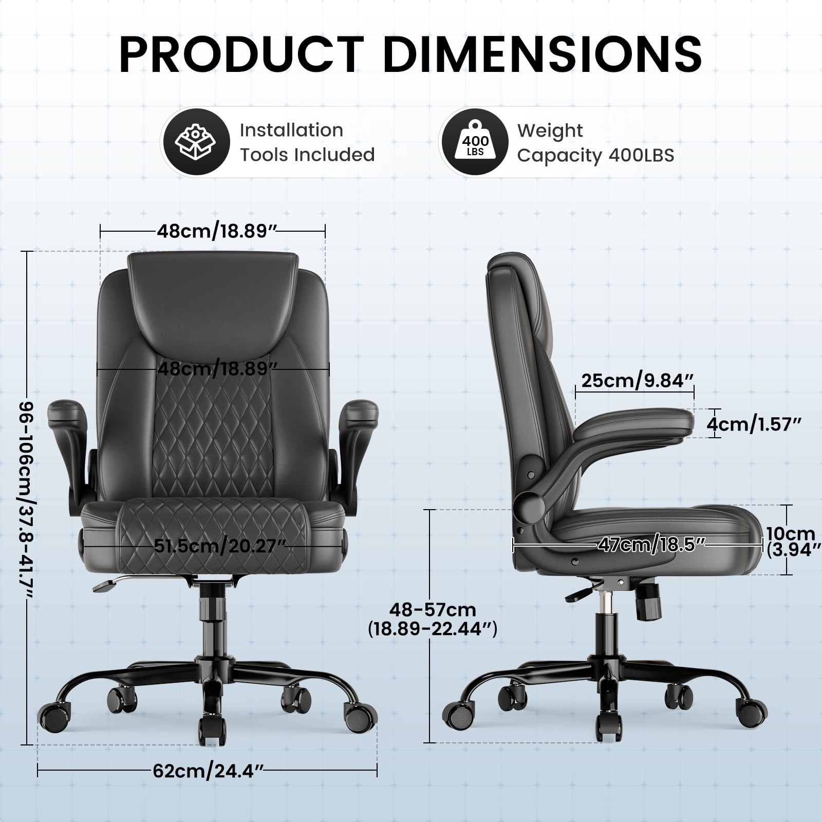 GTRACING Office Chair, 400LBS Big and Tall Home Office Chair Wide Seat Ergonomic Computer Desk Chair with Flip-up Arms, Gray