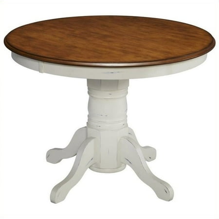 - Bowery Hill Round Pedestal Dining Table in Oak and Rubbed White