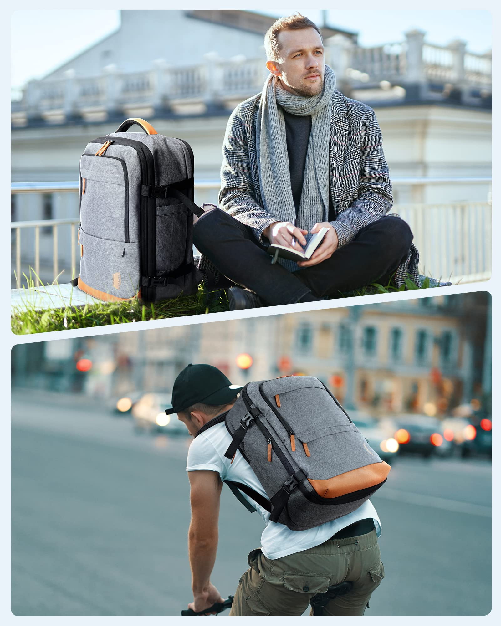 BAGSMART Extra Larger 40L Travel Backpack Expandable Business Backpack with Packing Cubes, Airline Approved Carry On Luggage Backpack Fit 17" Laptop, Waterproof College Daypack with Shoe Bag, Gray